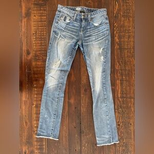 Mossimo denim boyfriend distressed light wash jeans. Size 0. EUC.